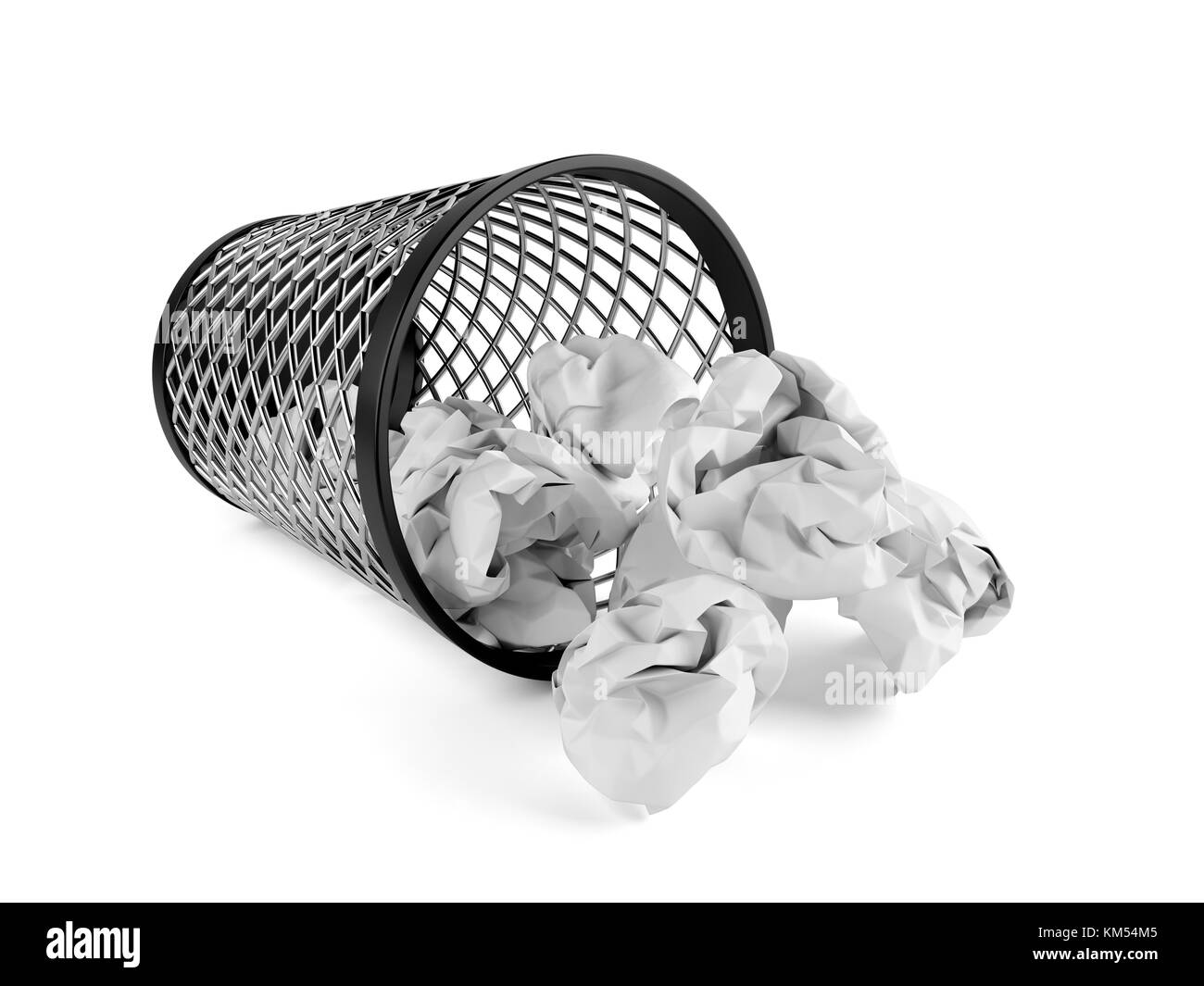 l'illustrazione 3d del cestino può cadere con la carta schiacciata. Isolato su sfondo bianco Foto Stock