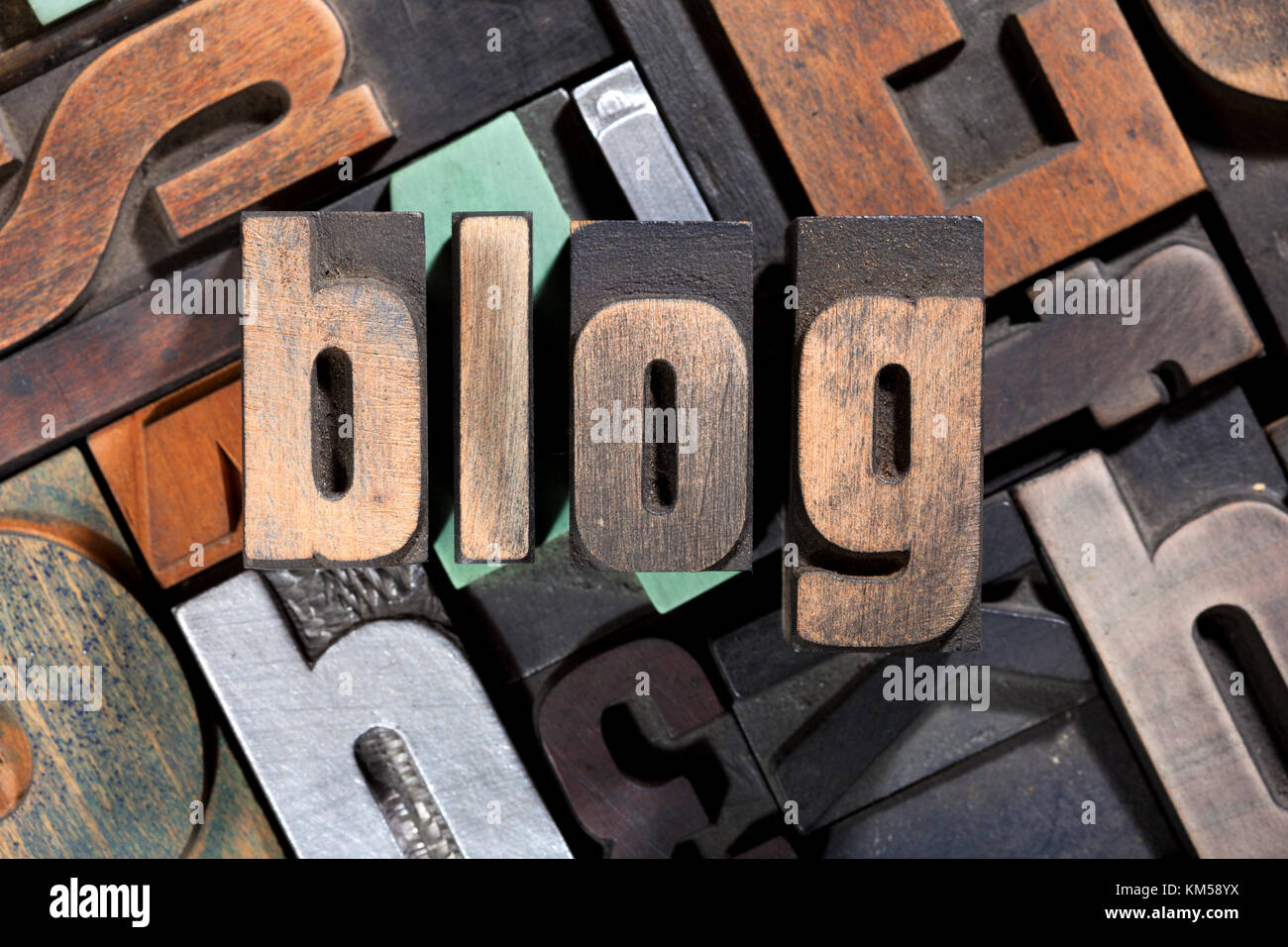 Blog scritto con antica tipografia blocchi sulla combinazione di lettere sullo sfondo Foto Stock