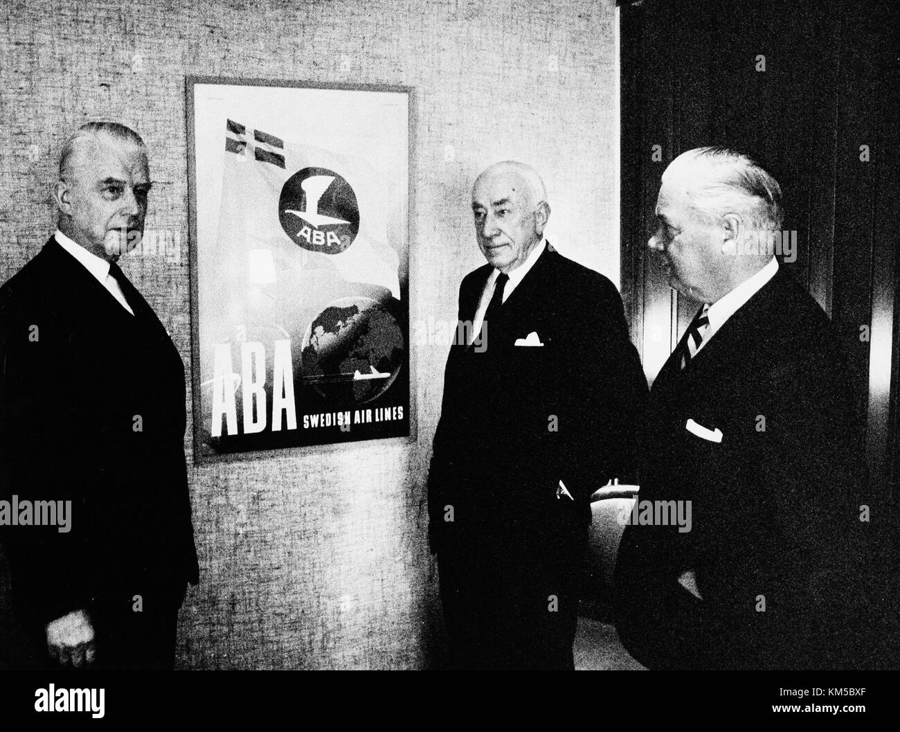 La fotografia mostra per A. Norlin, presidente della Scandinavian Airlines (SAS), Carl Lignell, presidente della American Bankers Association (ABA), e Sture Blomberg, presidente di ABA. Sono state figure chiave nei rispettivi settori durante il loro mandato. Foto Stock