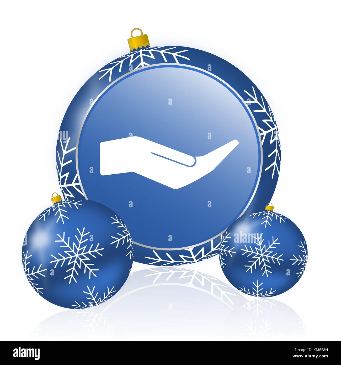 Icona di palline natalizie blu mani per la cura dell'uomo Foto Stock