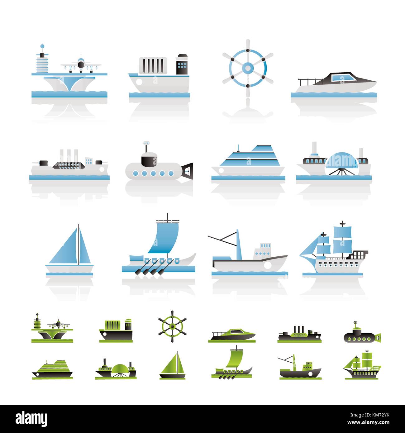 Diversi tipi di imbarcazioni e navi icone - vettore icona impostare Illustrazione Vettoriale