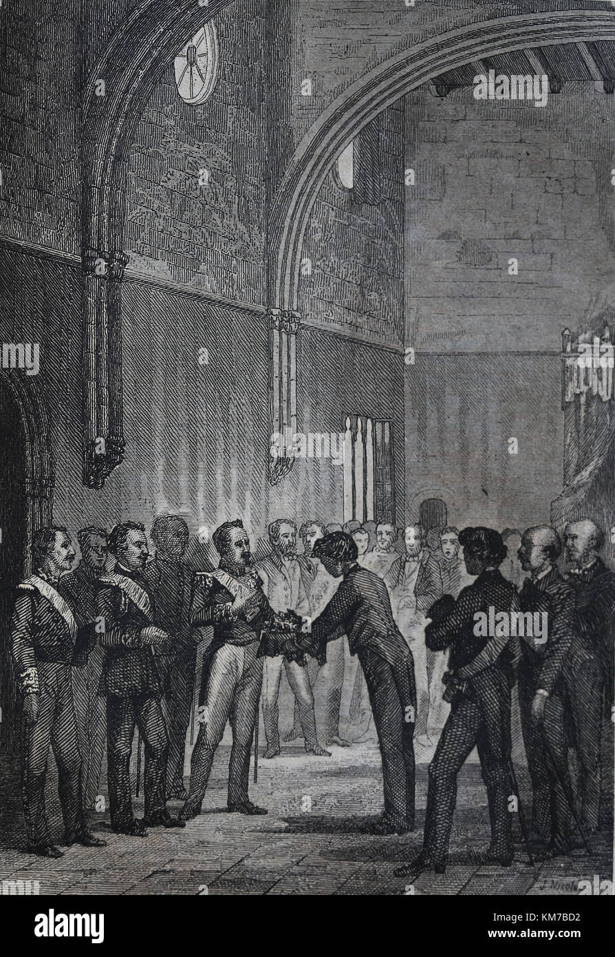 Baldomero espartero (1793-1879). Spagnolo generale e uomo politico e reggente di Spagna. Barcelona offre una corona civica di espartero, 1845. Foto Stock