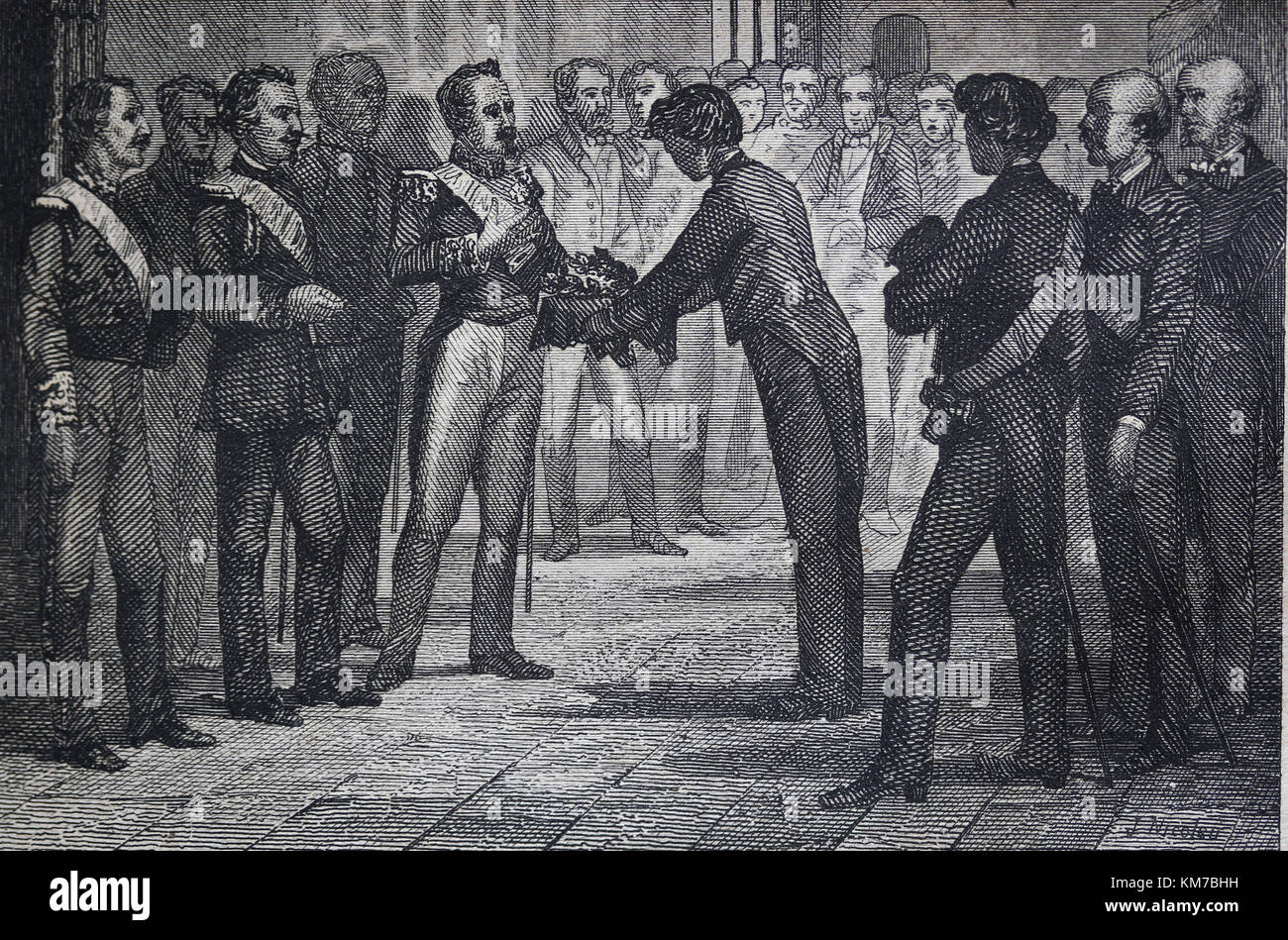 Baldomero espartero (1793-1879). Spagnolo generale e uomo politico e reggente di Spagna. Barcelona offre una corona civica di espartero, 1845. Foto Stock