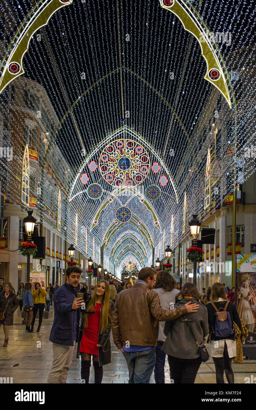 Natale luci di strada, Malaga, Spagna Foto Stock