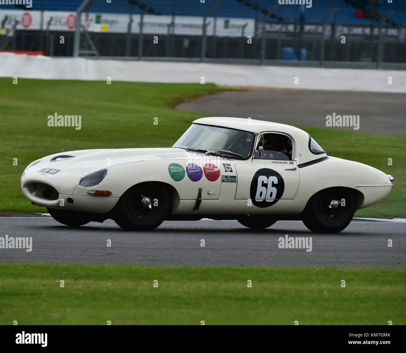 Chris Milner, Nigel Greensall, Jaguar E-Type, Jaguar Classic Challenge, Silverstone Classic, luglio 2017, Silverstone, 60's automobili, Chris McEvoy, il circuito Foto Stock