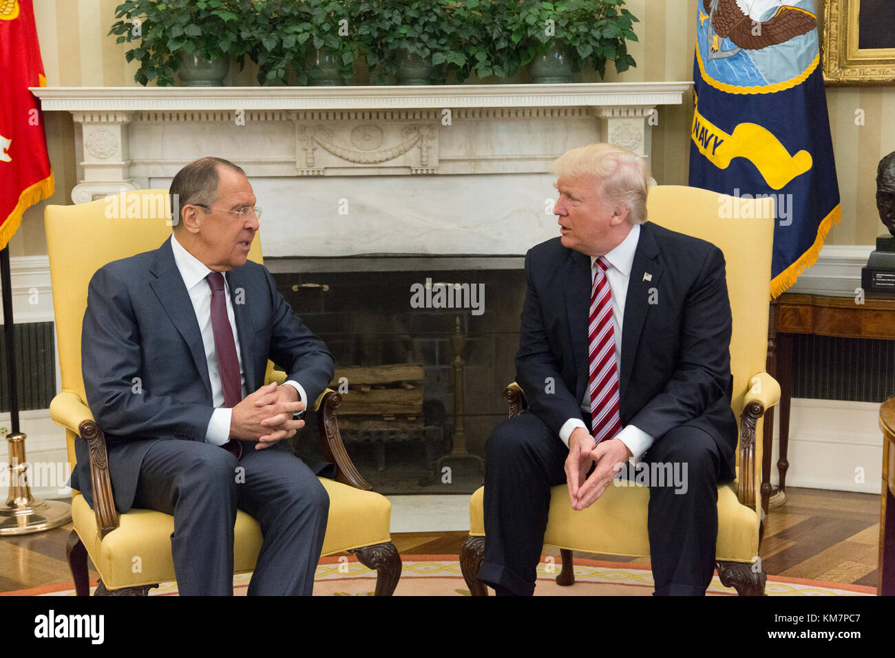 Presidente Donald Trump e Sergy russo Lavrov all Ufficio Ovale . Foto Stock