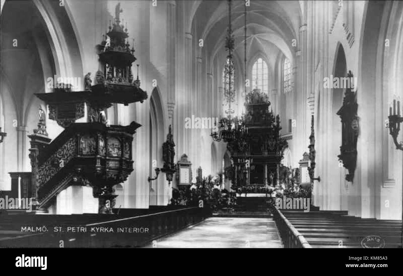 La chiesa di Sankt Petri in Svezia è un importante sito storico e architettonico, incluso nella collezione KMB. Mostra l'architettura medievale scandinava. Foto Stock