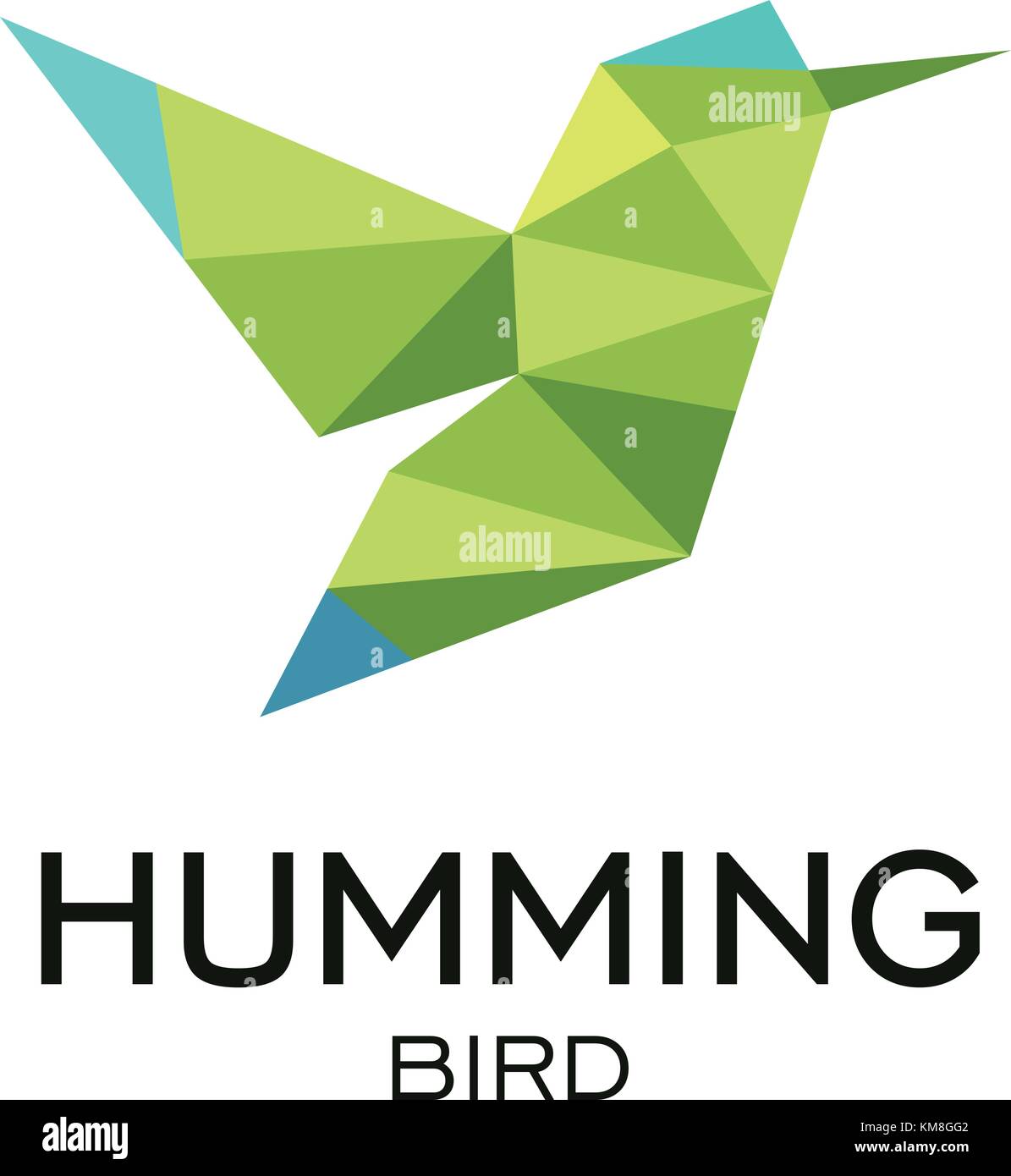 Uccello hummig segno geometrico, calibri astratto vettore poligonale modello logo. origami di colore verde a basso poli animale selvatico icona Illustrazione Vettoriale