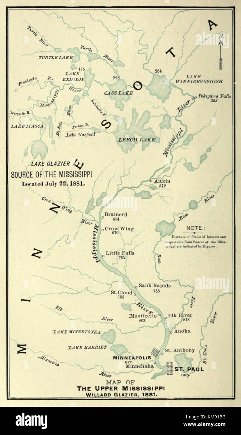 Mappa dell'alto Mississippi, Willard vetraio, 1881 Foto Stock