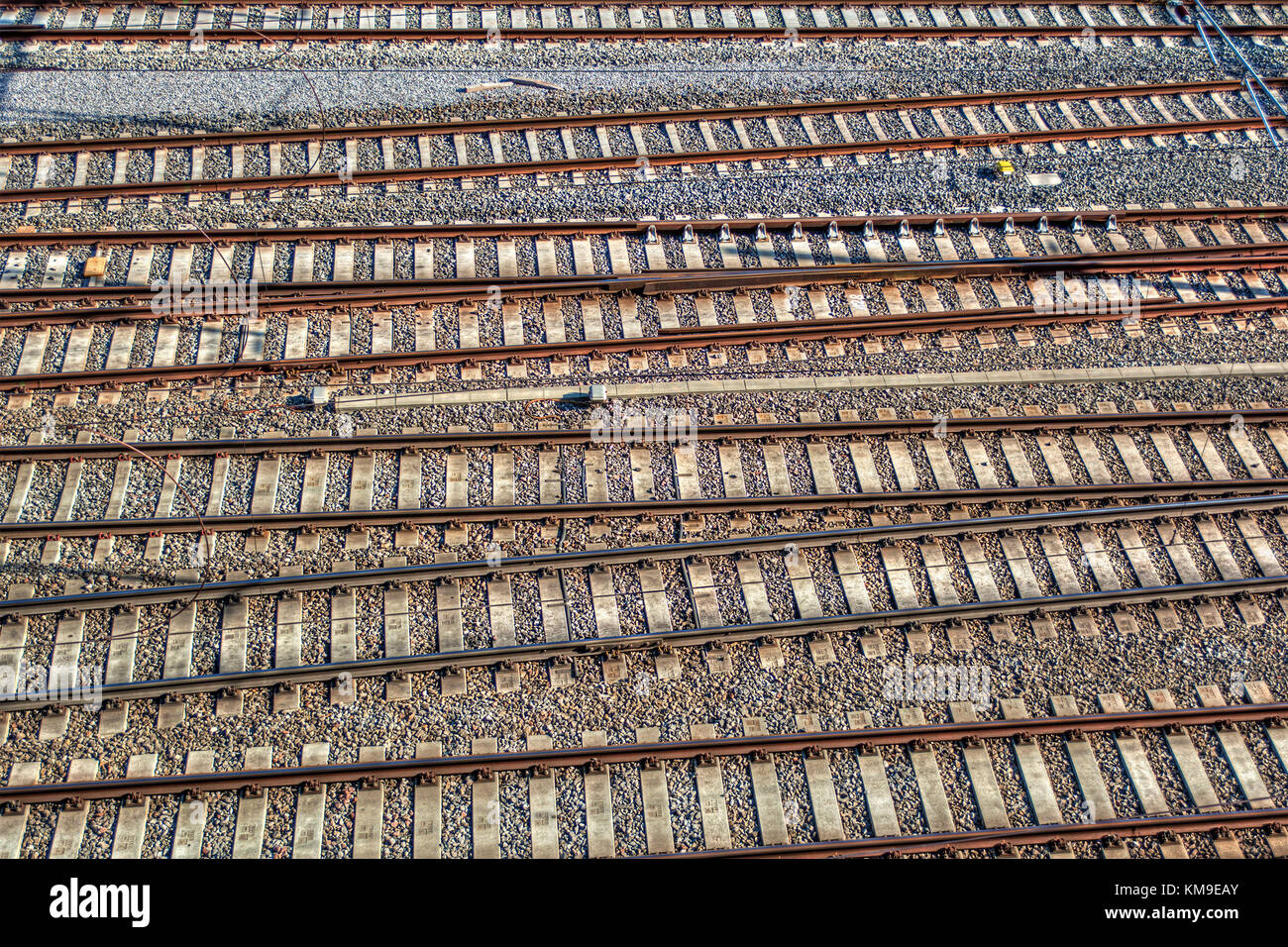 Close-up di binari ferroviari Foto Stock