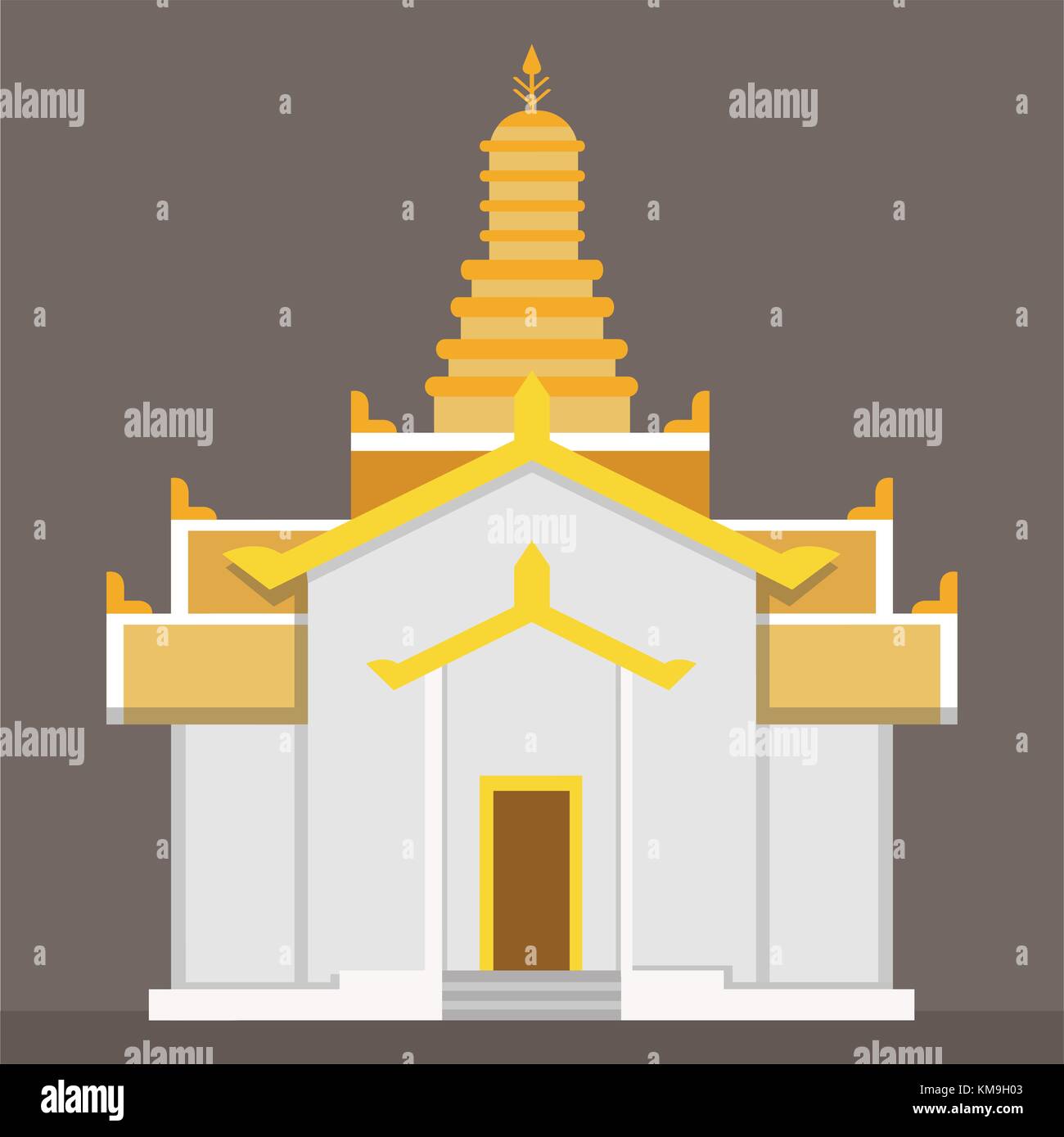 Oro piatto tempio thailandese vettore con sfondo marrone .tempio in segno di semplice illustrazione vettoriale Illustrazione Vettoriale
