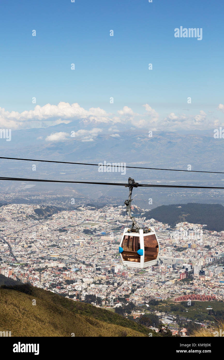 Teleferico di Quito ( o Teleferiqo ) - una funivia da Quito, fino il fianco est del vulcano Pichincha a Lookout Cruz Loma, Quito Ecuador America del Sud Foto Stock