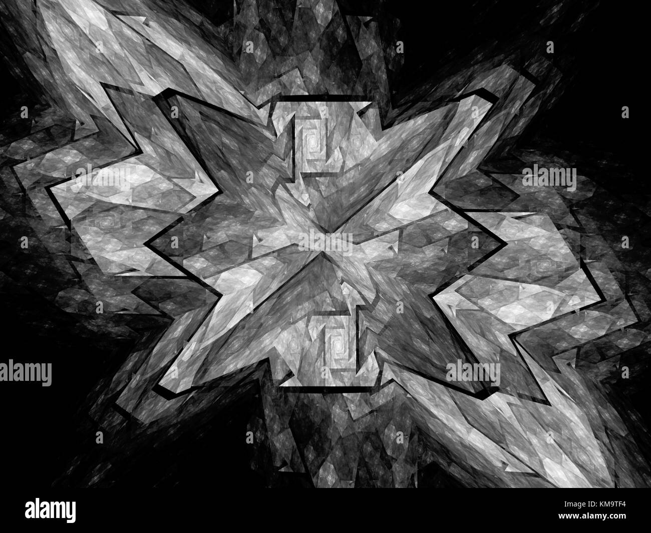 Incandescente nanocristallo fractal in bianco e nero di consistenza, generato dal computer sfondo astratto, rendering 3D Foto Stock