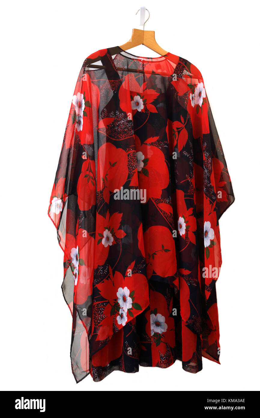 Pura Poncho in chiffon con fiori di colore rosso su Matching abito da sera Foto Stock