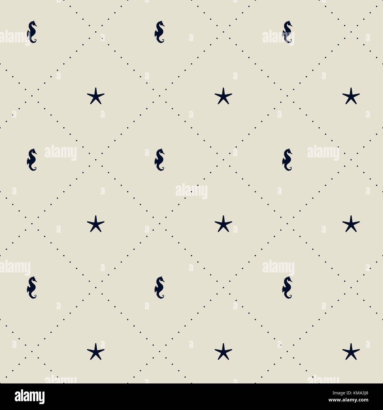 Vettore di Seamless pattern con cavallucci marini e stelle marine Illustrazione Vettoriale