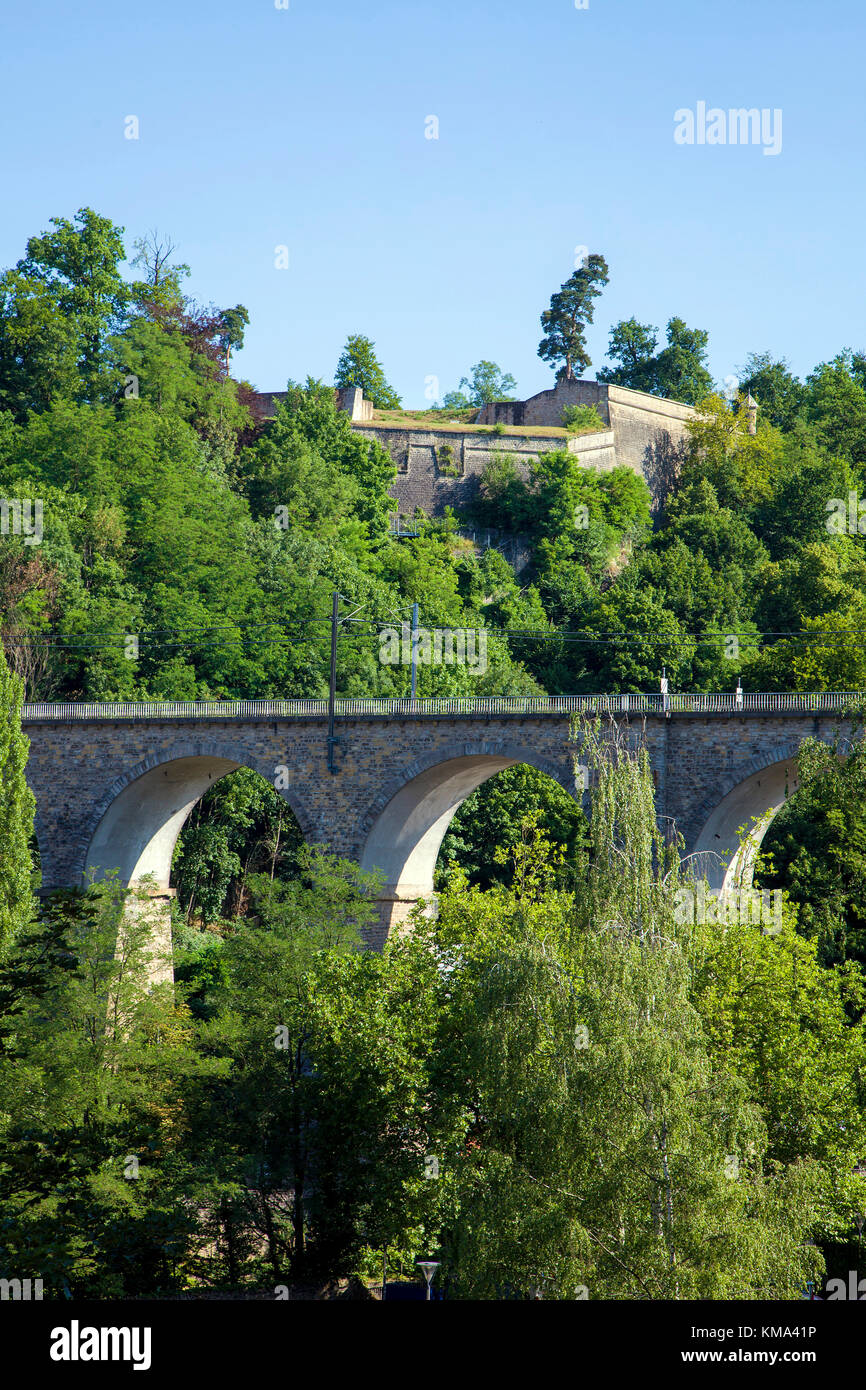 Pfaffenthal viadotto, un ponte ferroviario a città di Lussemburgo, Lussemburgo, Europa Foto Stock