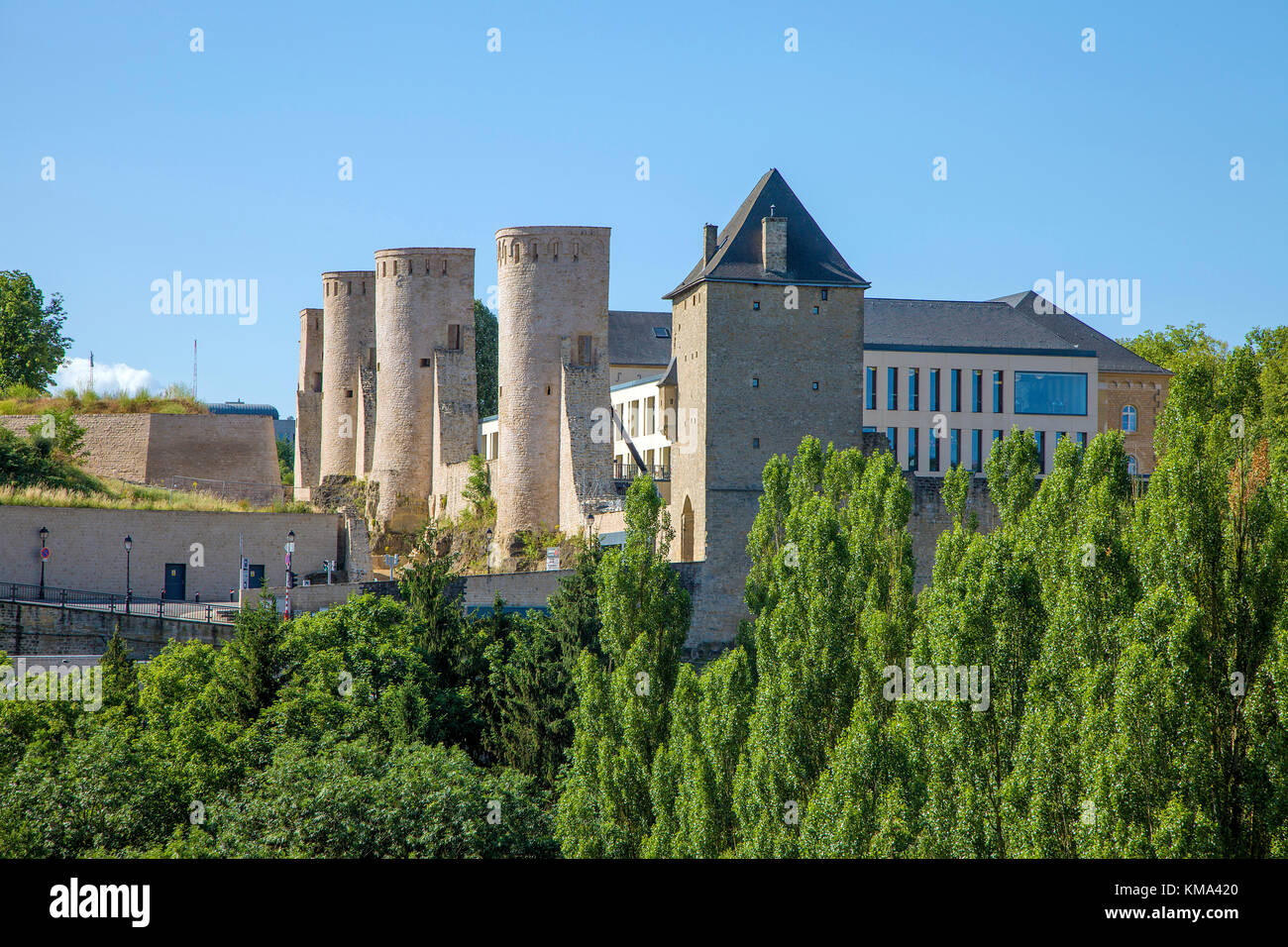 Torri e la parete Wenzels, centro storico della città di Lussemburgo, Lussemburgo, Europa Foto Stock