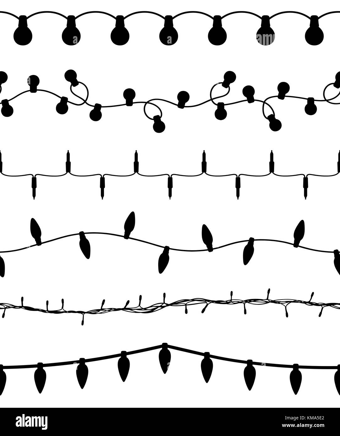 Insieme senza soluzione di continuità di diverse luci di Natale isolato su bianco Foto Stock