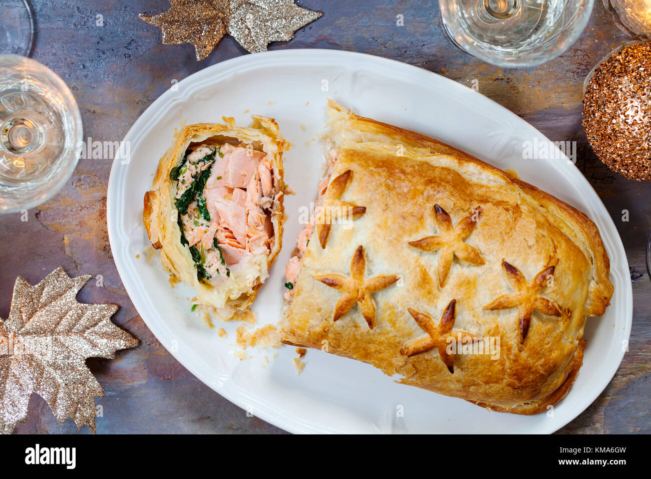 Salmone en crostino Foto Stock