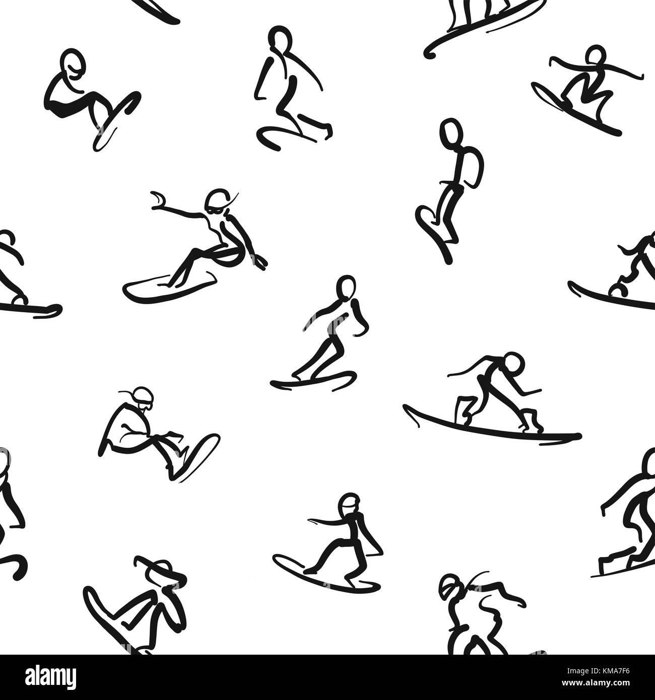 Snowboard - calligrafico parete perfetta tecnica. Disegnato a mano porcilaie di movimento. Schizzi di vettore da digital pen. Illustrazione Vettoriale