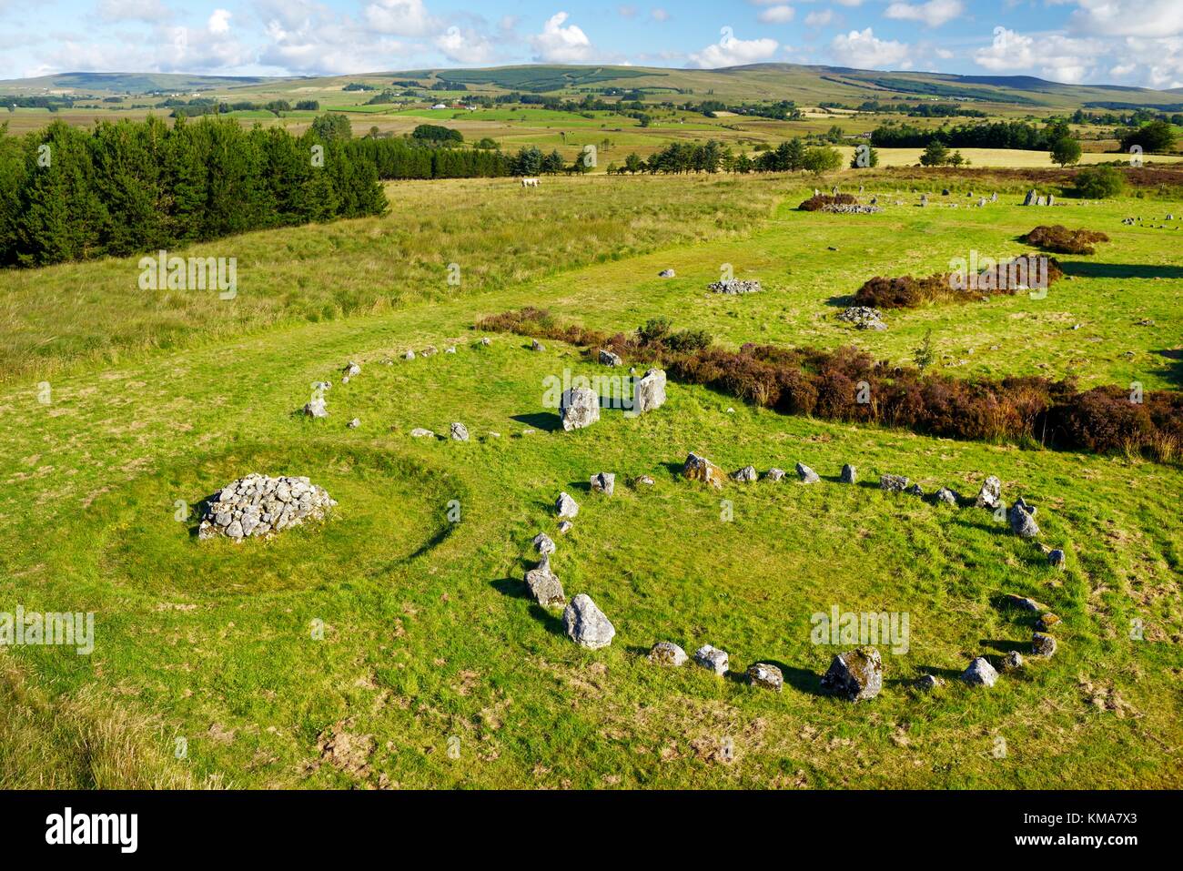 Beaghmore preistorici circoli di pietra cerchio allineamenti di allineamento. Montagne Sperrin, Co. Tyrone, Irlanda del Nord Regno Unito data dal 2000 BC Foto Stock