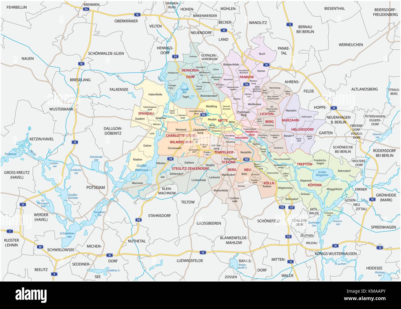 Berlino-Brandeburgo regione metropolitana mappa Illustrazione Vettoriale