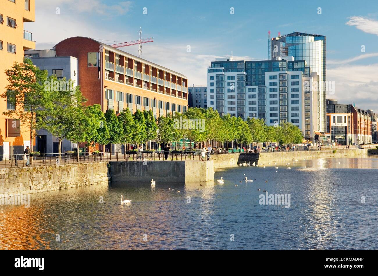 Moderno sviluppo di Howley's Quay e del Vescovo Quay lungo il fiume Shannon sotto Sarsfield Bridge, città di Limerick, Irlanda occidentale. Foto Stock
