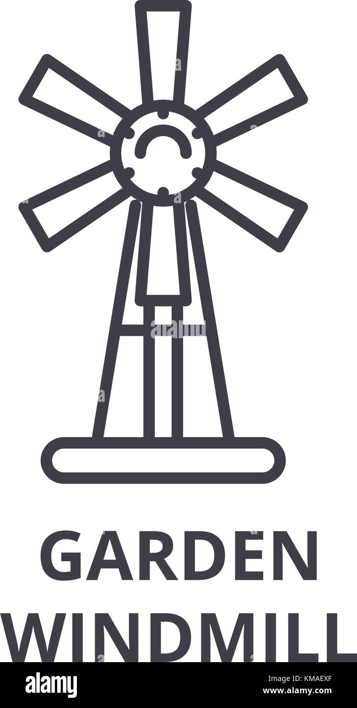 Il mulino a vento di giardino icona della linea di contorno, segno, simbolo lineare, vettore illustrazione piatta Illustrazione Vettoriale