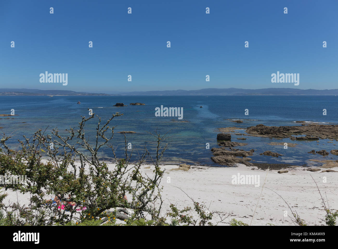 Spiaggia di Pereiro a Ons Island, Parco Nazionale delle isole atlantiche, Pontevedra, Galizia, Spagna Foto Stock