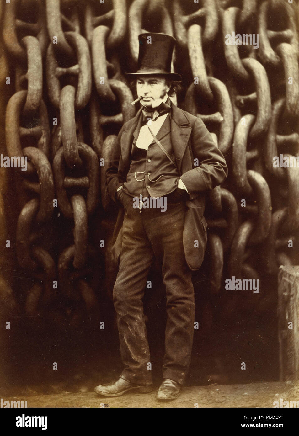 Isambard Kingdom Brunel ritratto in piedi da catene di lancio del Great Eastern da Robert Howlett a Millwall 1857 Foto Stock