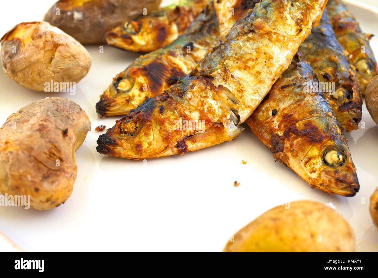 Sardine grigliate, Tavira, Algarve Orientale, Algarve, Portogallo, Europa Foto Stock