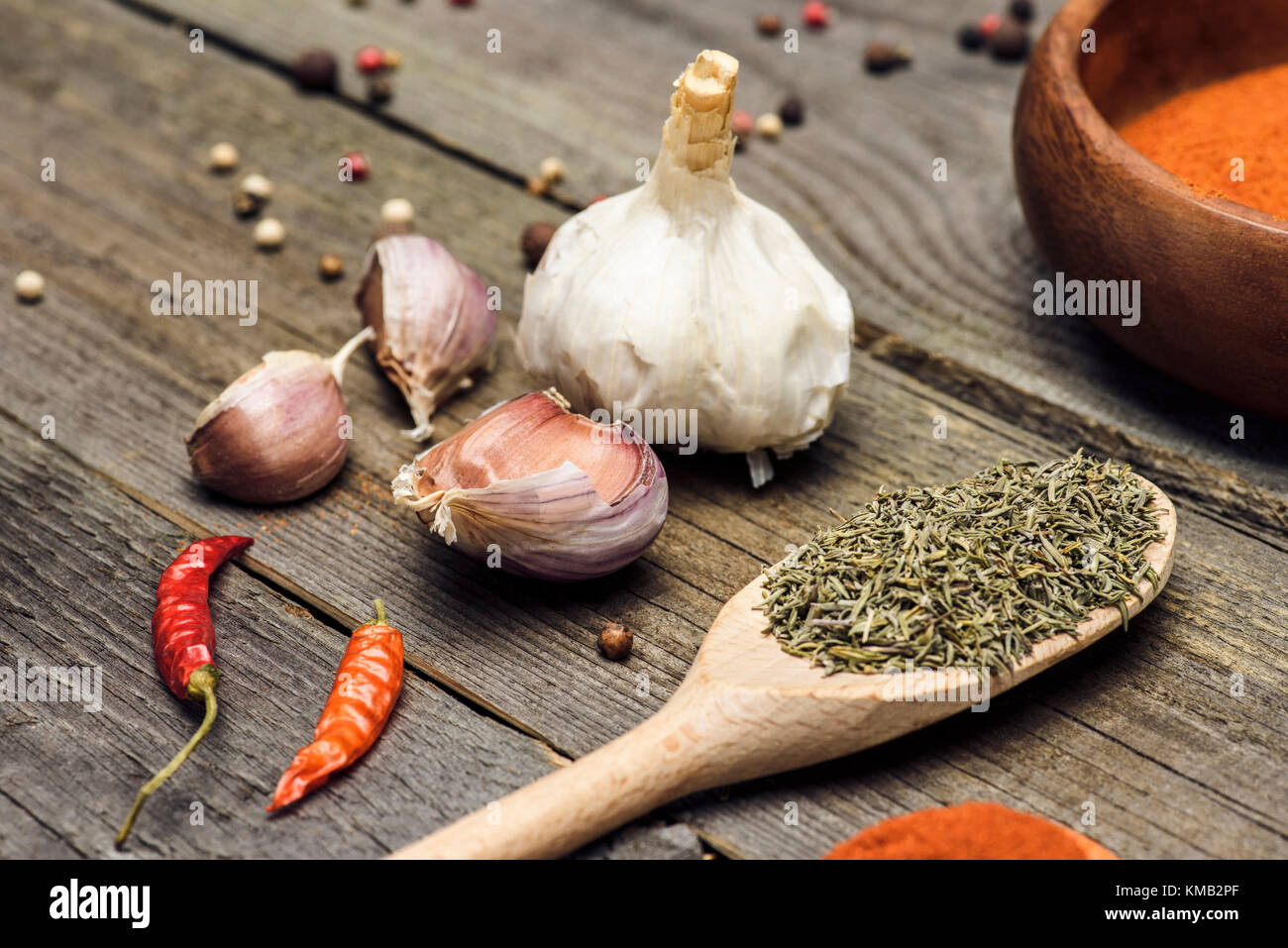 Il rosmarino e aglio Foto Stock