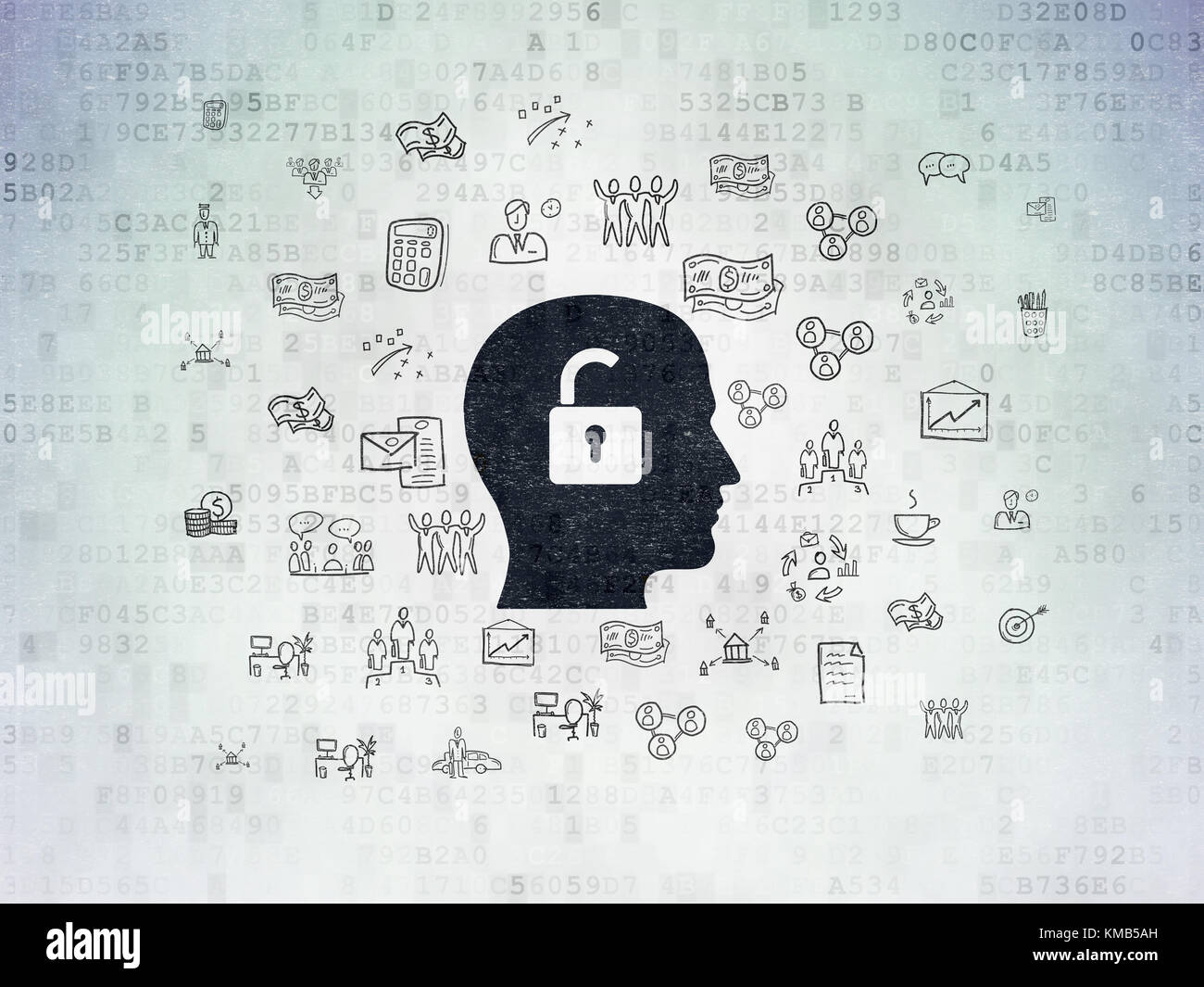Concetto di finanza: testa con lucchetto a dati digitali sfondo della carta Foto Stock