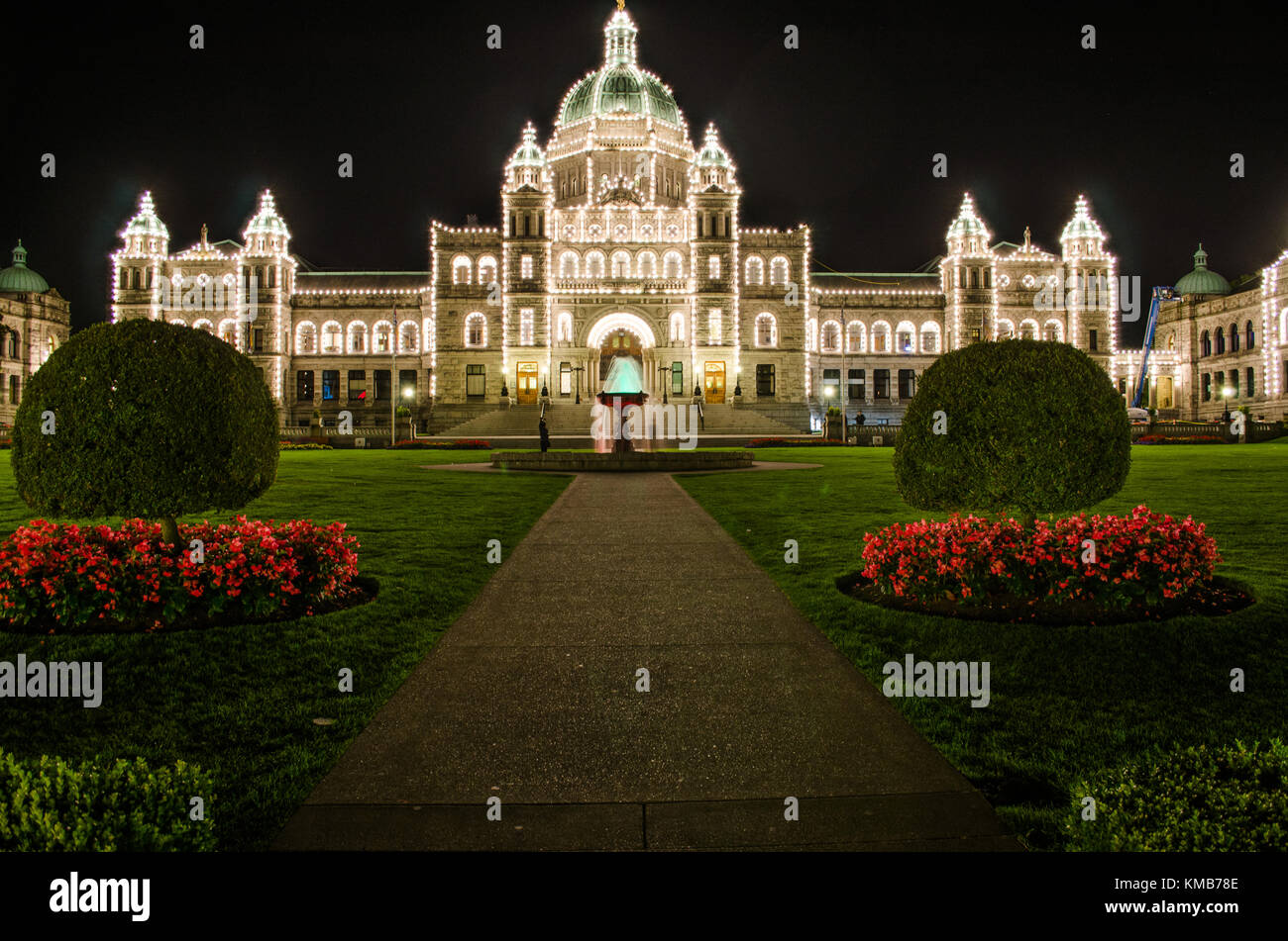 Illuminazioni di Casa del Parlamento, Victoria, Canada. Foto Stock