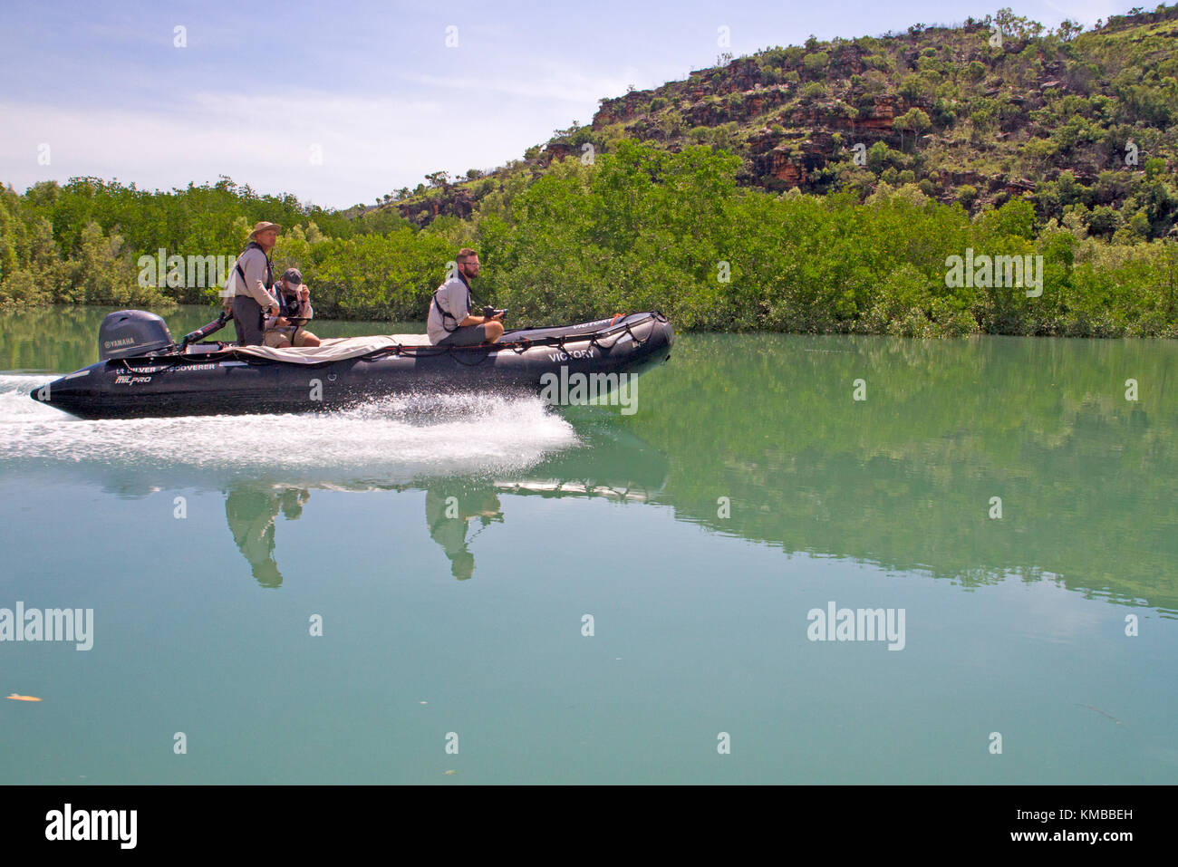 Zodiac sulla Hunter River nel Kimberley Foto Stock