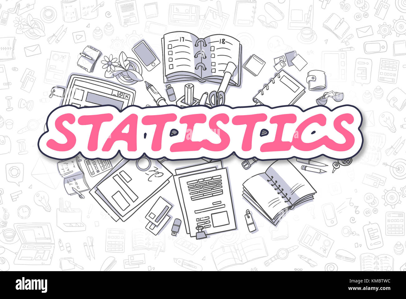 Statistiche - cartoon magenta testo. Concetto aziendale. Foto Stock