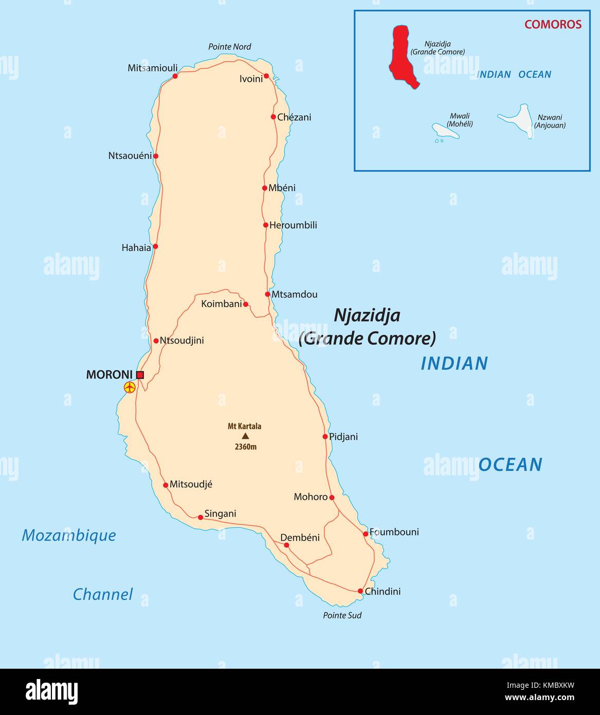 Grande Comore mappa vettoriale Illustrazione Vettoriale