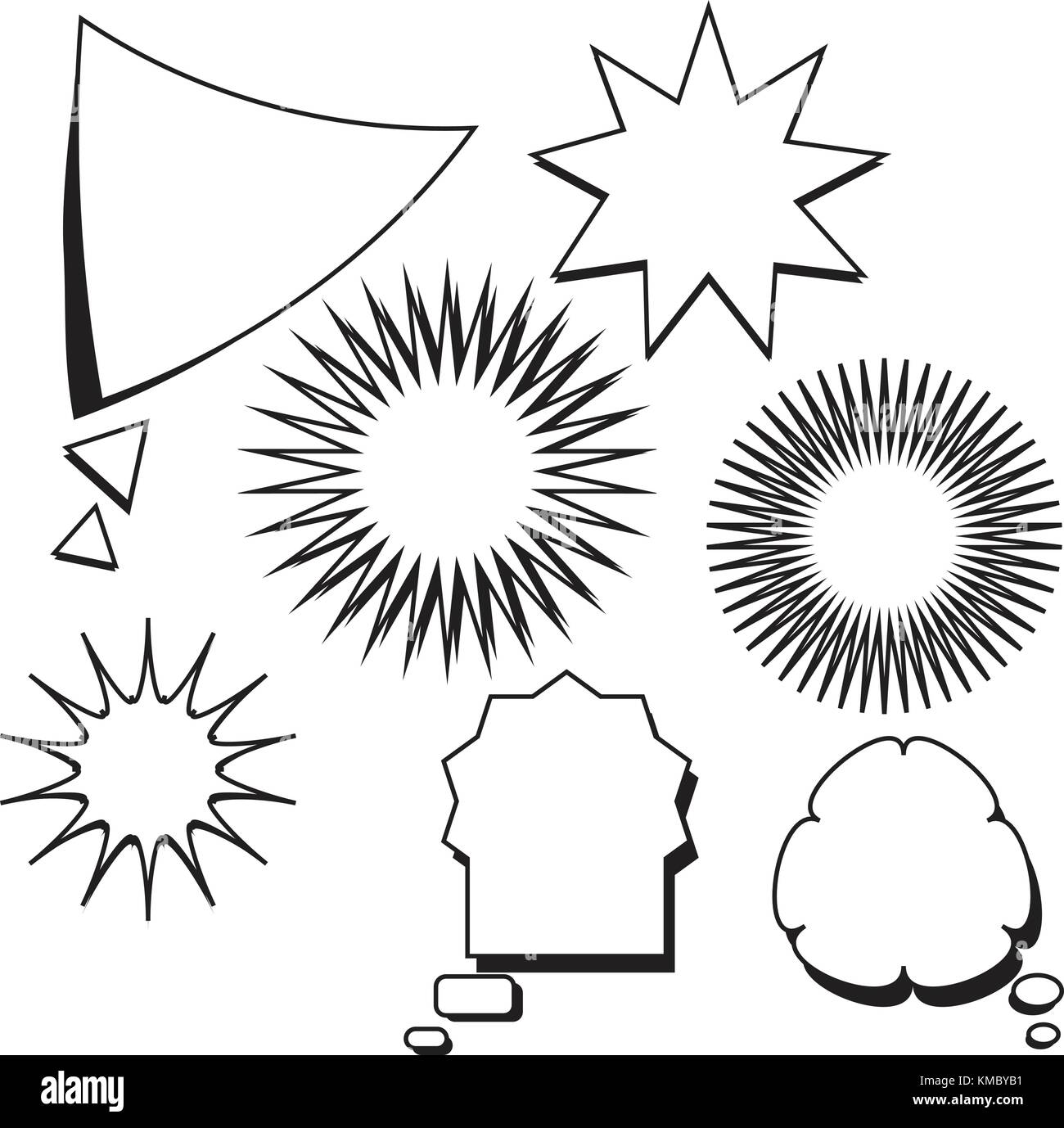 Modello vuoto testo fumetto discorso bolla star vettore set.dialogo casella vuota con lo spazio bianco isolato background.comics bolle strano testo parlato. Illustrazione Vettoriale