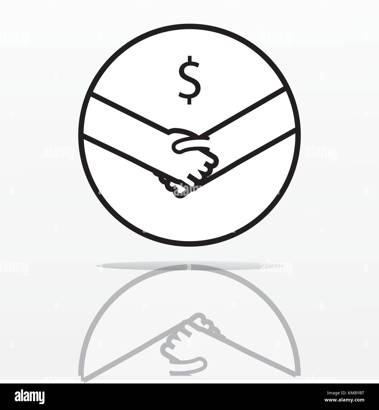 Stringe la mano con il simbolo del dollaro design semplice illustrazione vettoriale, simbolo della trattativa, felice commercio, saluto shake, casual accordo di handshake. Illustrazione Vettoriale