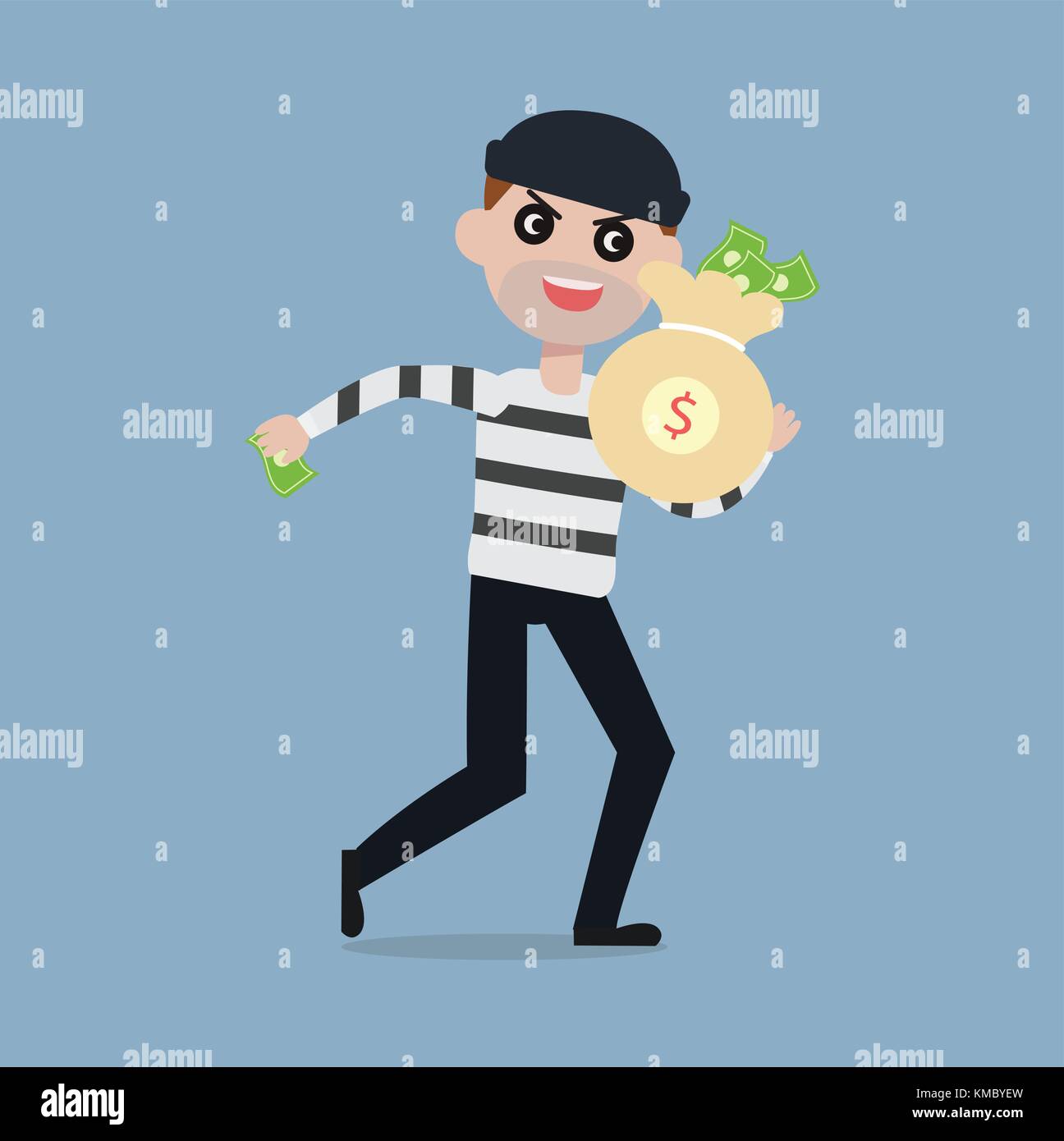 Ladro di fuggire con la sacca di soldi,ladro personaggio dei fumetti di rubare soldi concetto illustrazione vettoriale Illustrazione Vettoriale