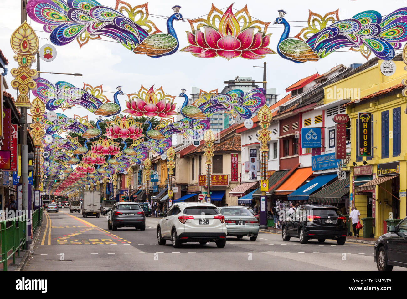 Deepavali decorazioni su Serangoon Road, Little India, Singapore Foto Stock