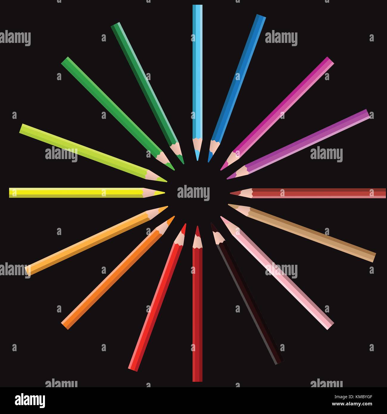 Matita colorata sulla posizione del cerchio con sfondo nero Illustrazione Vettoriale