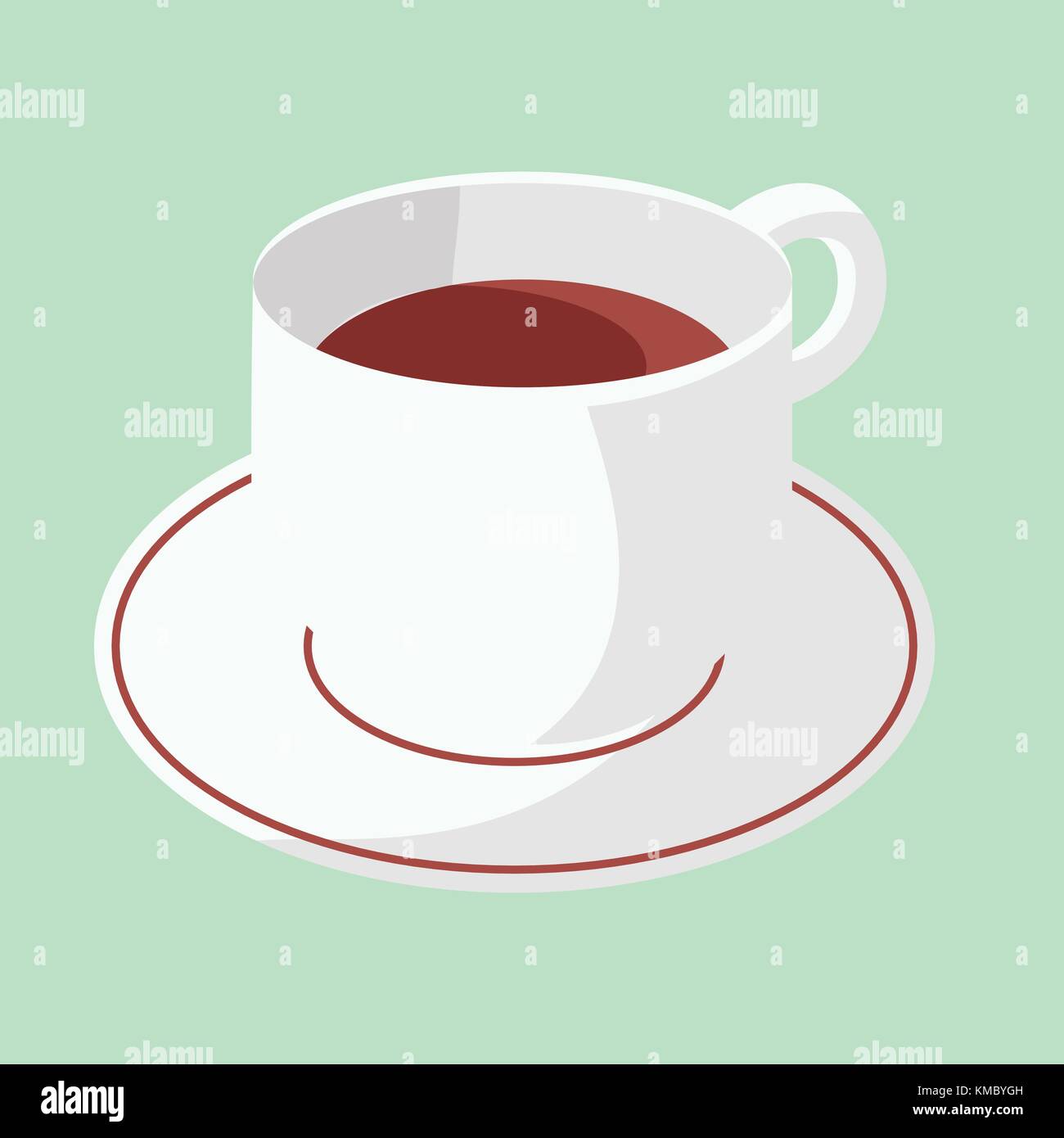 Tazza di caffè sulla piastra con verde sfondo pastello Illustrazione Vettoriale