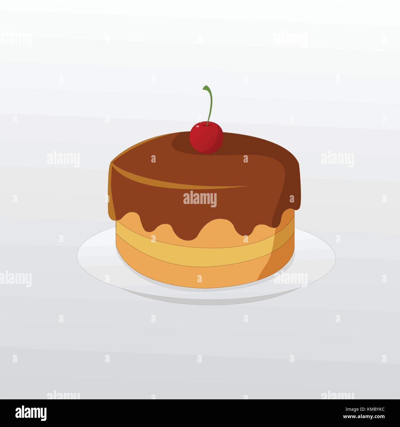 Compleanno torta al cioccolato con la ciliegia sul piatto e il gradiente dello sfondo Illustrazione Vettoriale