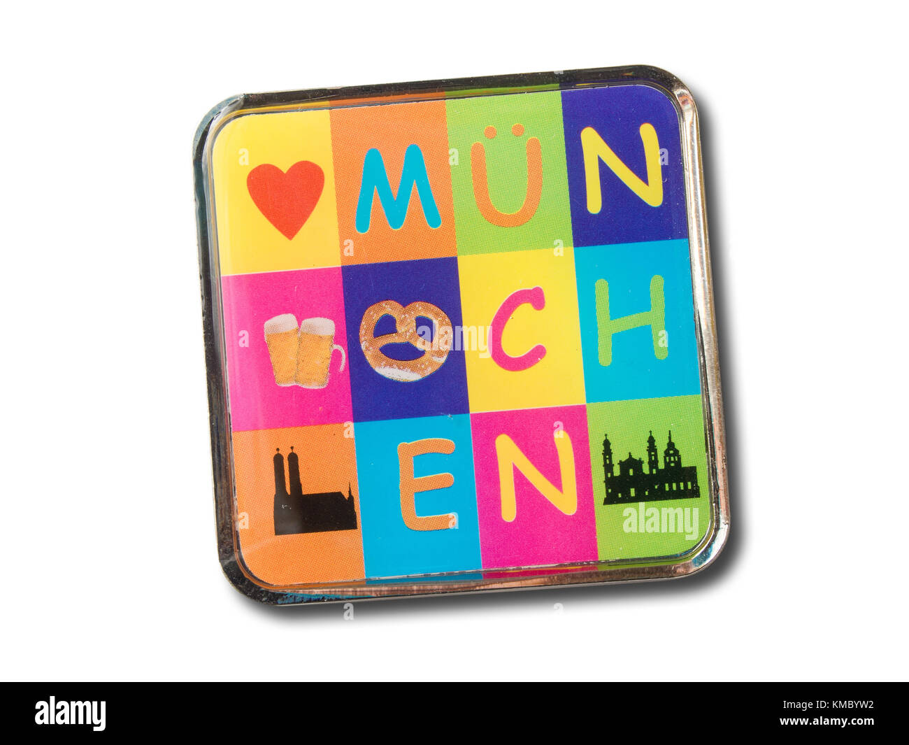 Monaco di Baviera souvenir magnete da frigorifero isolati su sfondo bianco Foto Stock