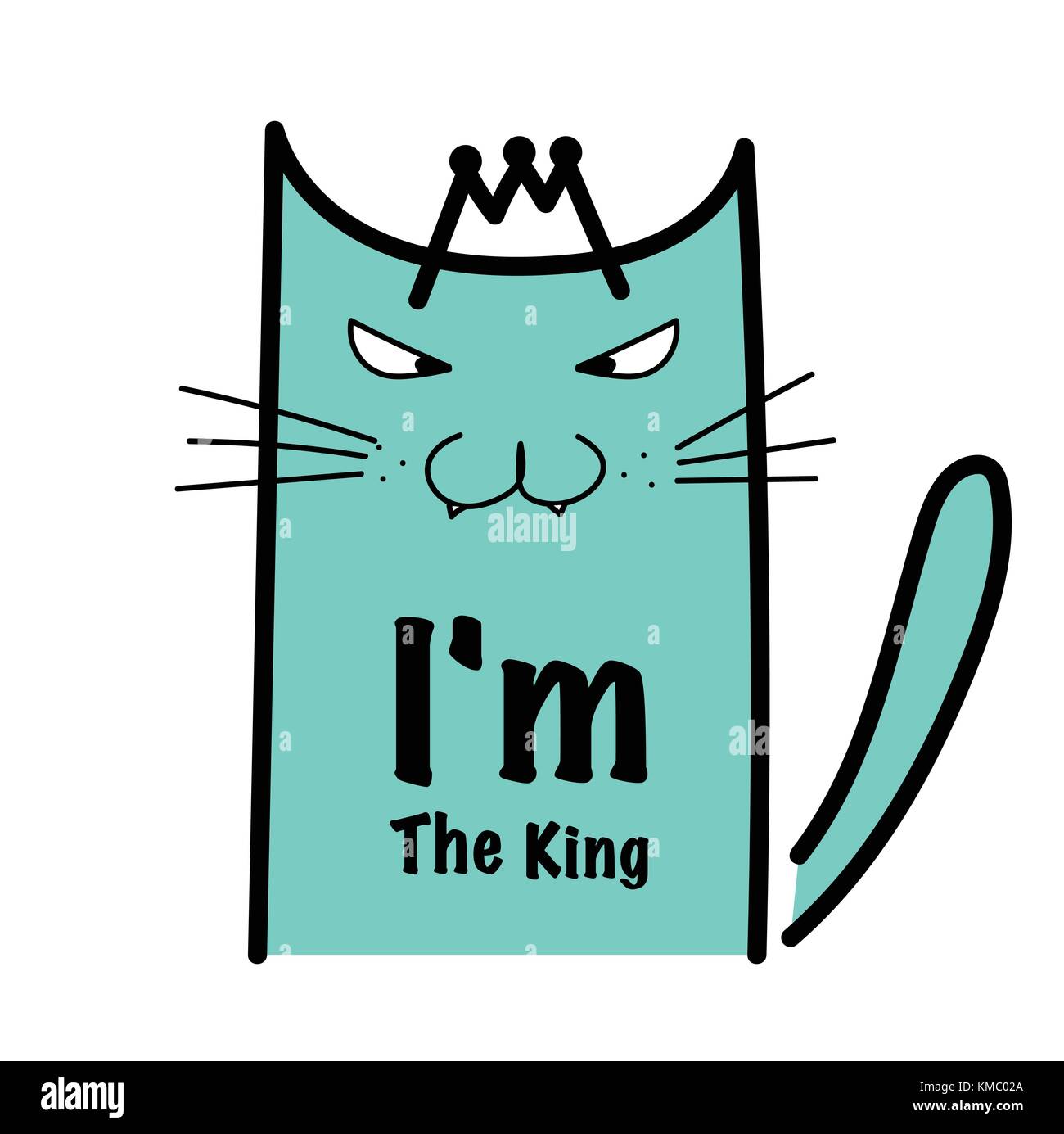 Io sono il re tipografia con crazy cat. Illustrazione Vettoriale