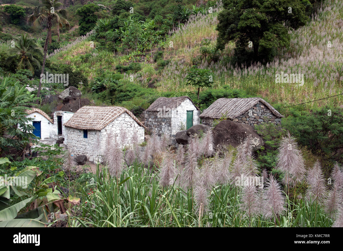 Fattoria rurale a vale do Paul, una valle fertile nell'isola di Santo Antão nell'arcipelago vulcanico di Capo Verde Foto Stock