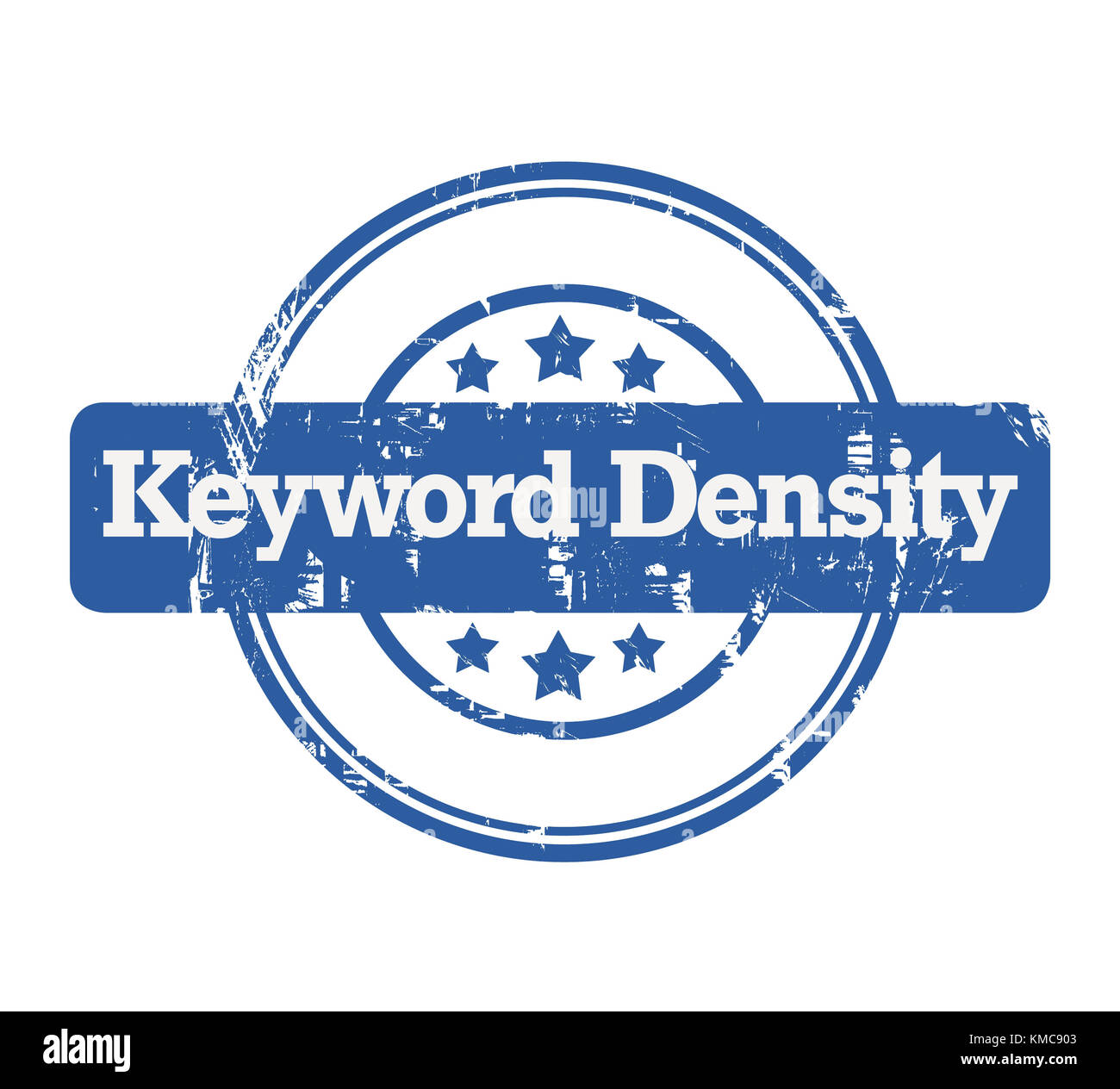 Blue SEO densità delle keyword timbro con stelle isolate su uno sfondo bianco. Foto Stock