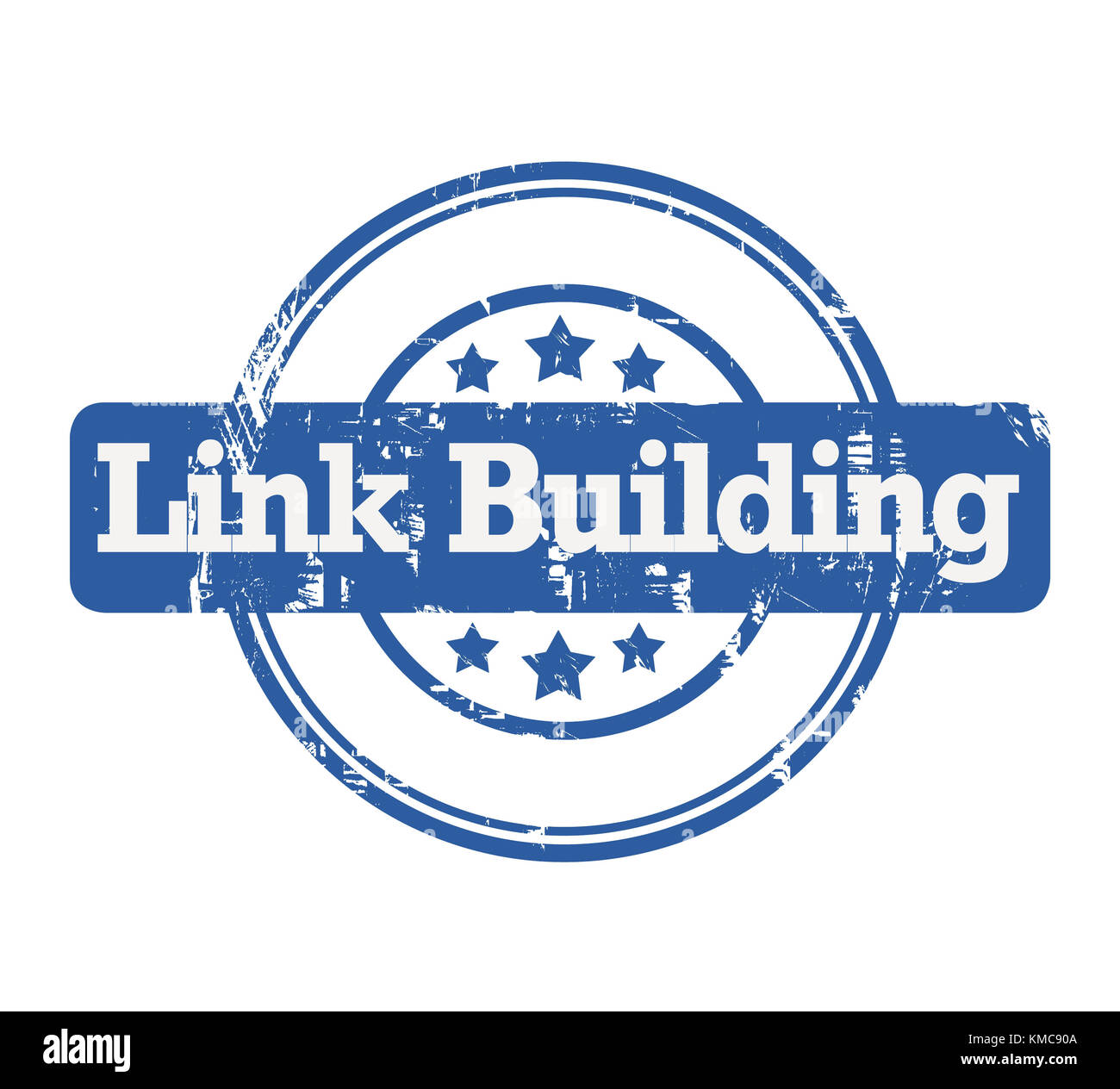 SEO Link Building timbro blu con stelle isolate su uno sfondo bianco. Foto Stock