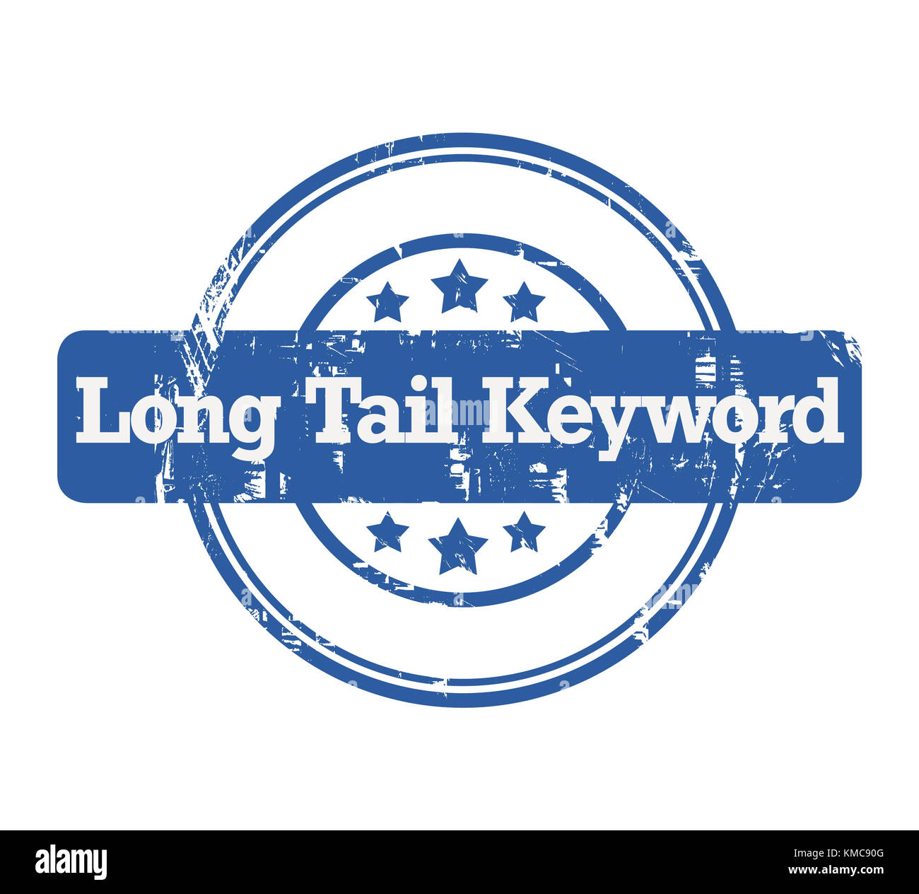 SEO Long Tail Keyword timbro blu con stelle isolate su uno sfondo bianco. Foto Stock